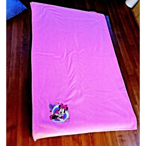 Disney Store Minnie Mouse Fleece Blanket Pink Hearts Cozy Nursery 50 x 64 retro - Picture 4 of 8